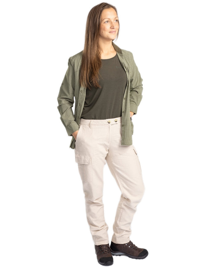 Linen Beige coloured Pinewood Womens Varnamo Insectsafe Linen Trousers on white background #colour_linen-beige