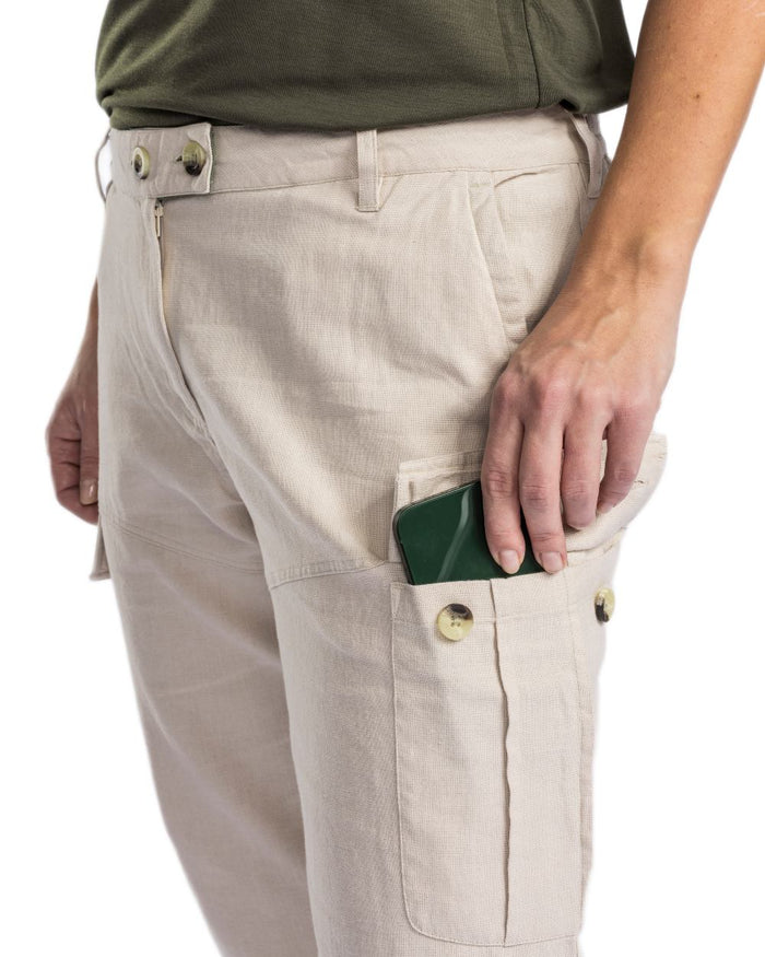 Linen Beige coloured Pinewood Womens Varnamo Insectsafe Linen Trousers on white background #colour_linen-beige