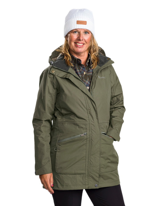 Moss Green coloured Pinewood Womens Wilda Parka on white background #colour_moss-green
