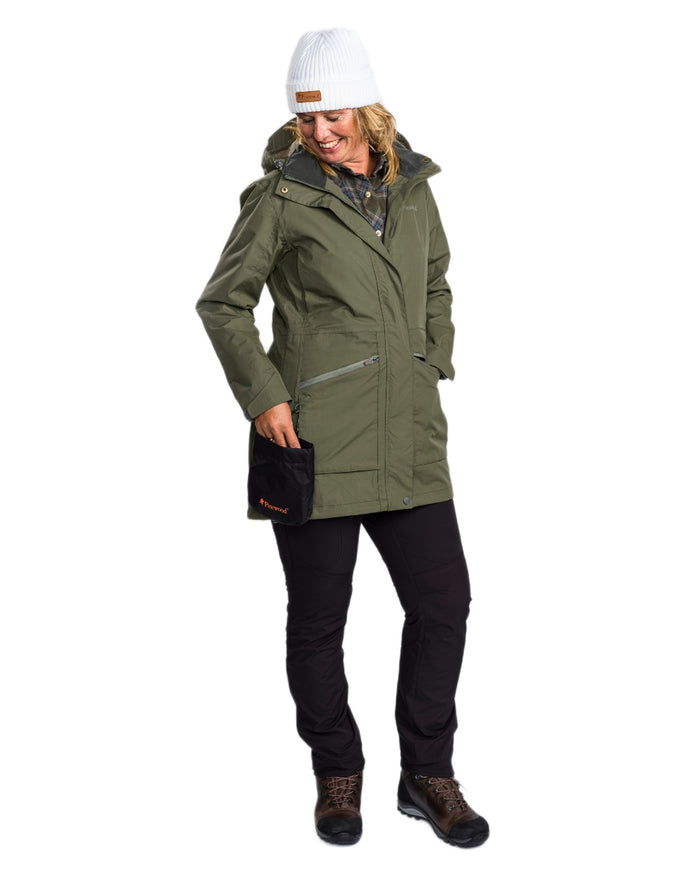Moss Green coloured Pinewood Womens Wilda Parka on white background #colour_moss-green
