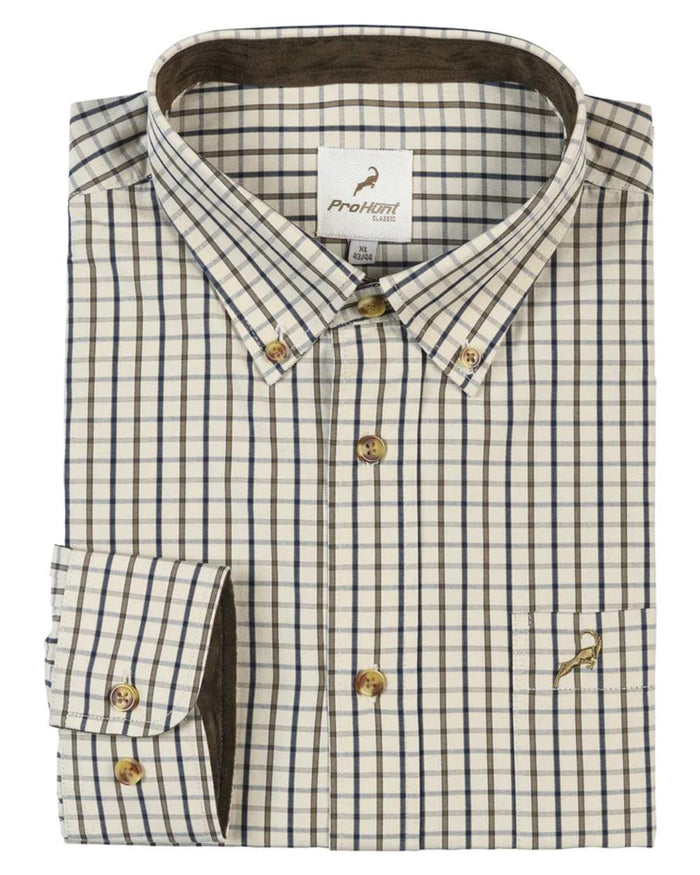 Beige Brown coloured ProHunt Thoury Long Sleeve Shirt on white background #colour_beige-brown
