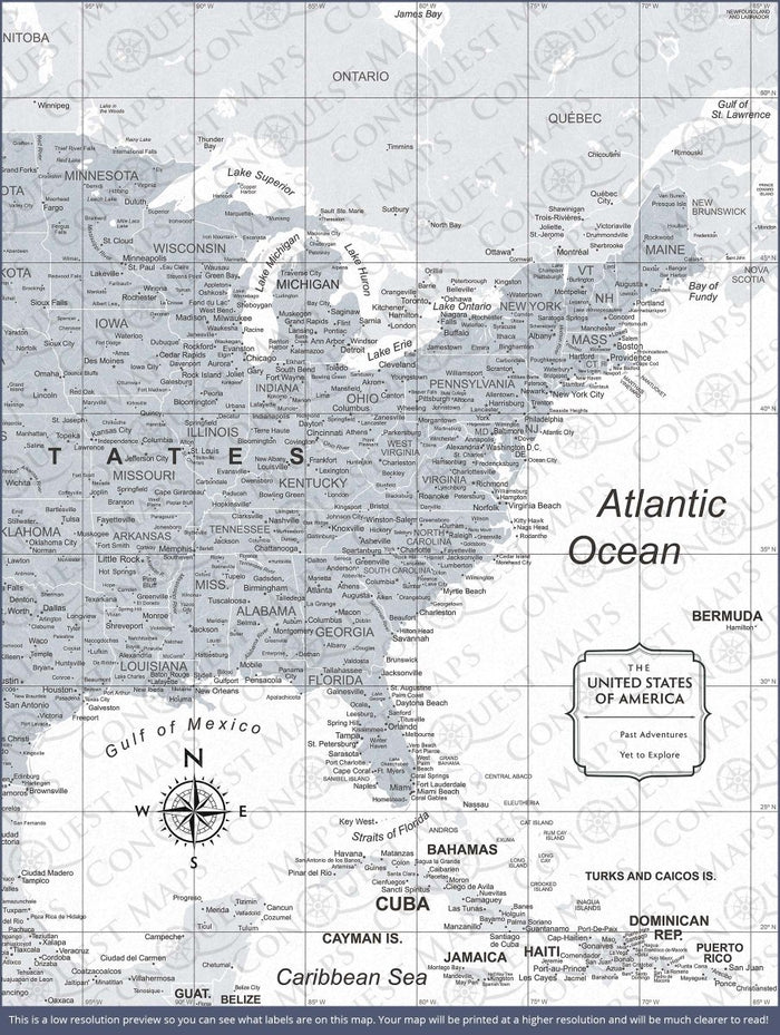 Push Pin USA Map Pin Board - Light Gray Color Splash - Pins Included! - Liza Pruitt