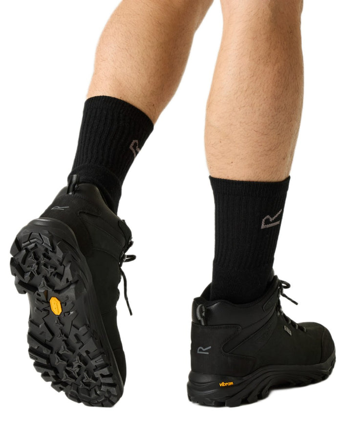Black Coloured Regatta Mens Burrell Leather Waterproof Walking Boots on white background #colour_black
