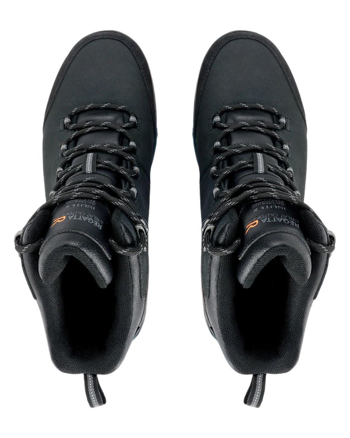 Black Coloured Regatta Mens Burrell Leather Waterproof Walking Boots on white background #colour_black