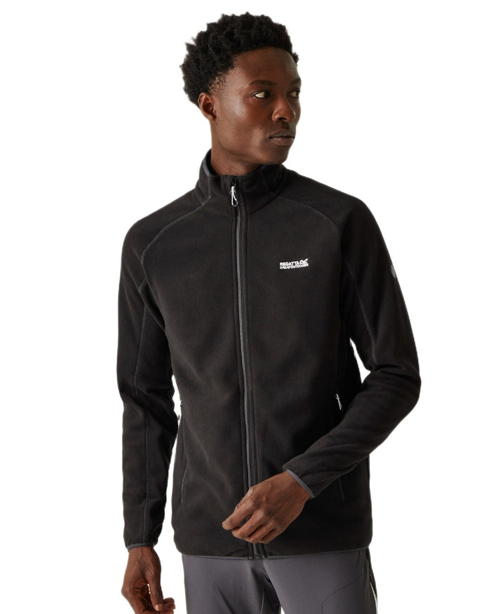 Black Coloured Regatta Mens Hadfield Full Zip Fleece Jacket on white background #colour_black