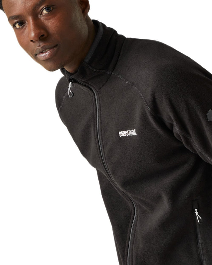 Black Coloured Regatta Mens Hadfield Full Zip Fleece Jacket on white background #colour_black