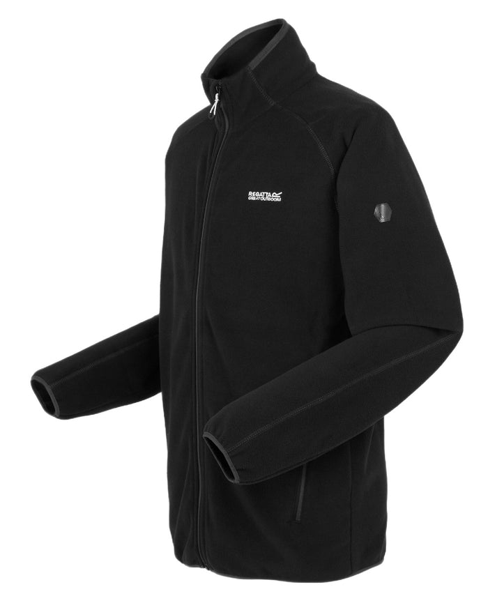Black Coloured Regatta Mens Hadfield Full Zip Fleece Jacket on white background #colour_black