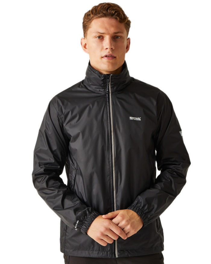 Black Coloured Regatta Mens Lyle IV Waterproof Packaway Jacket on white background #colour_black