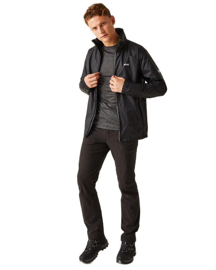 Black Coloured Regatta Mens Lyle IV Waterproof Packaway Jacket on white background #colour_black