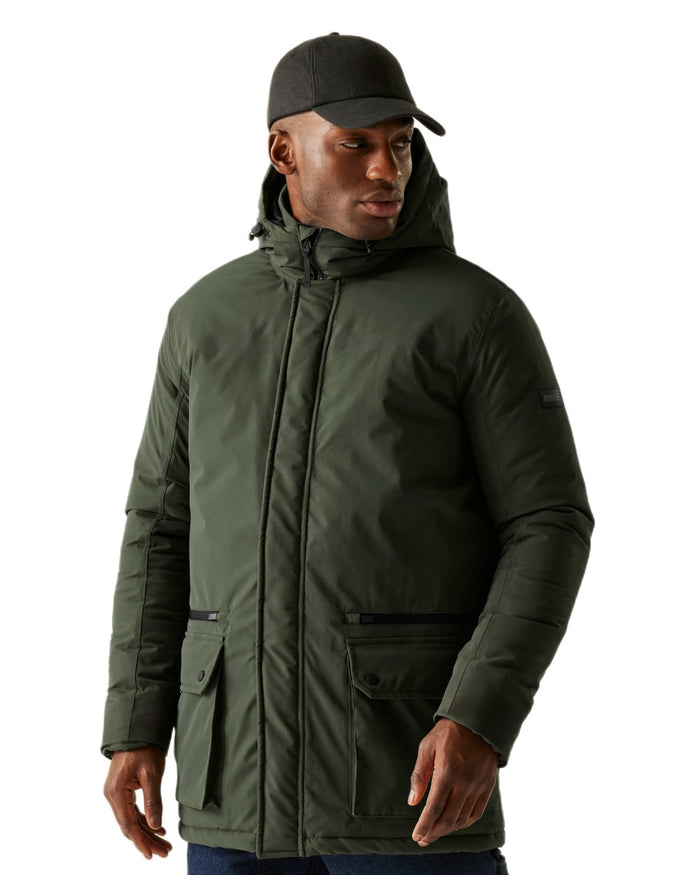 Green Coloured Regatta Mens Rhodo Padded Jacket on white background #colour_green