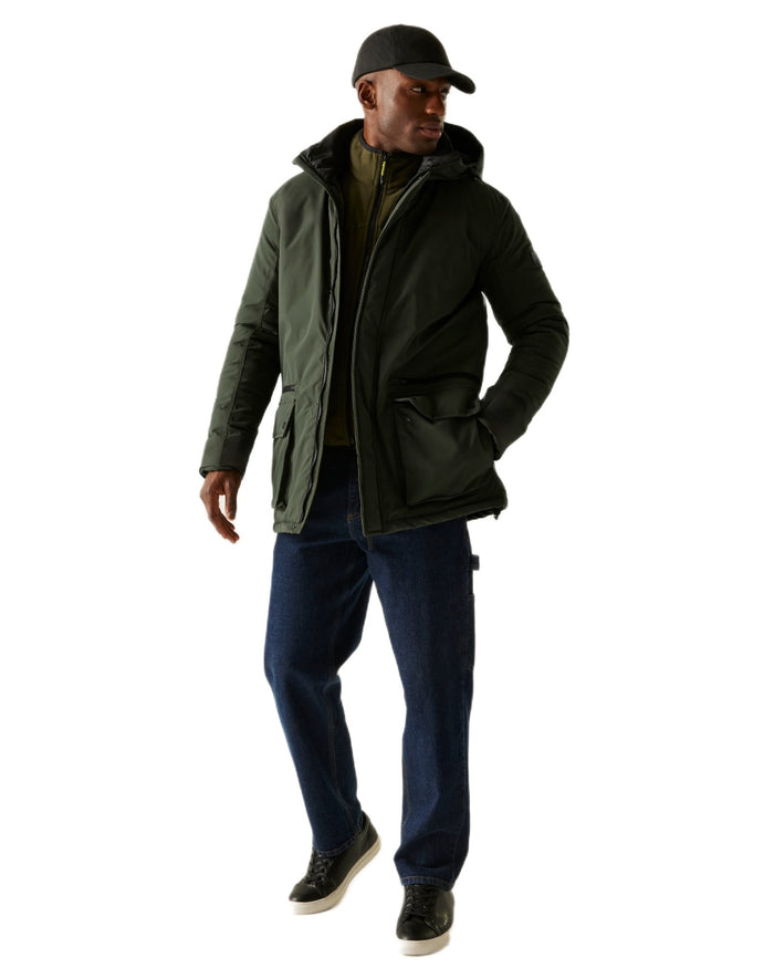 Green Coloured Regatta Mens Rhodo Padded Jacket on white background #colour_green