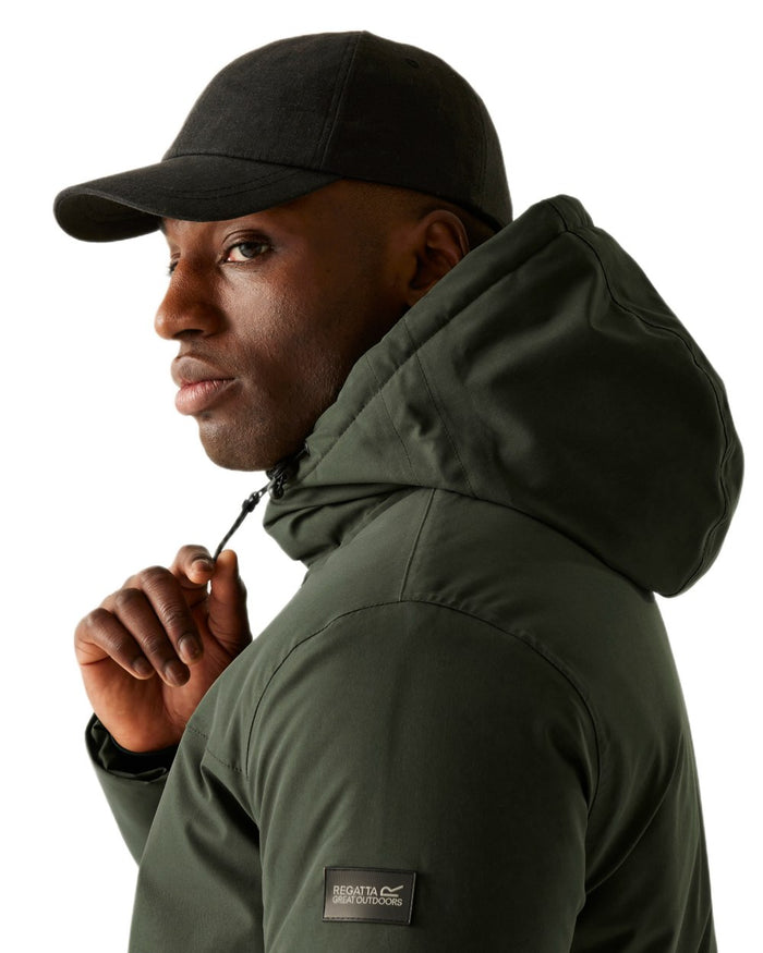Green Coloured Regatta Mens Rhodo Padded Jacket on white background #colour_green