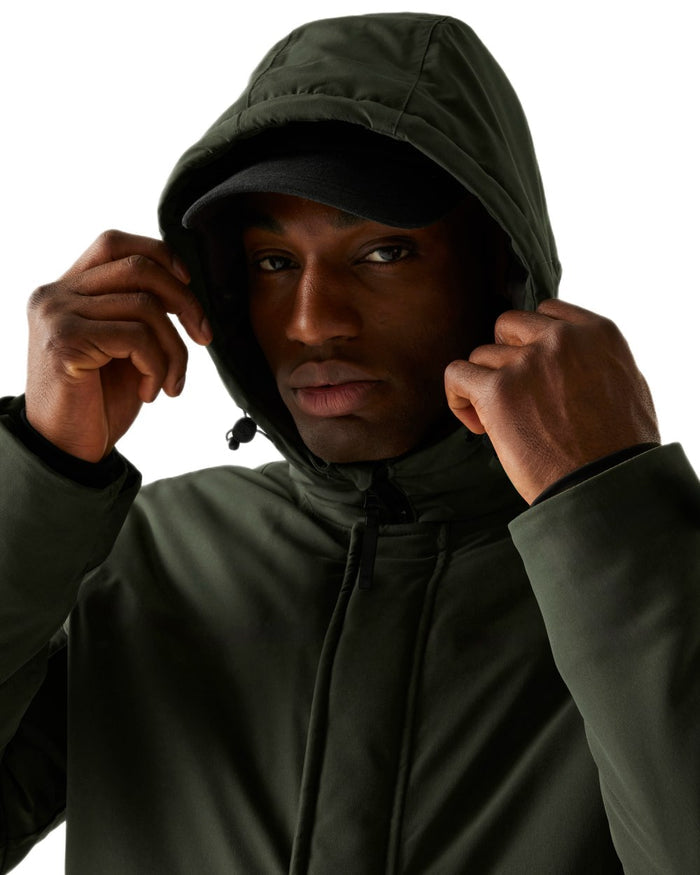 Green Coloured Regatta Mens Rhodo Padded Jacket on white background #colour_green