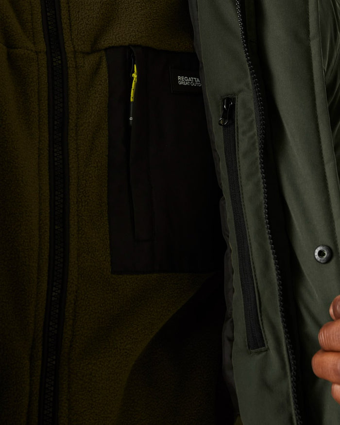 Green Coloured Regatta Mens Rhodo Padded Jacket on white background #colour_green