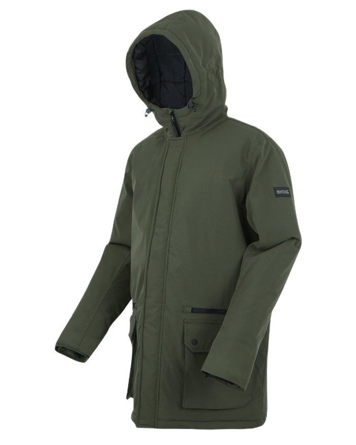 Green Coloured Regatta Mens Rhodo Padded Jacket on white background #colour_green