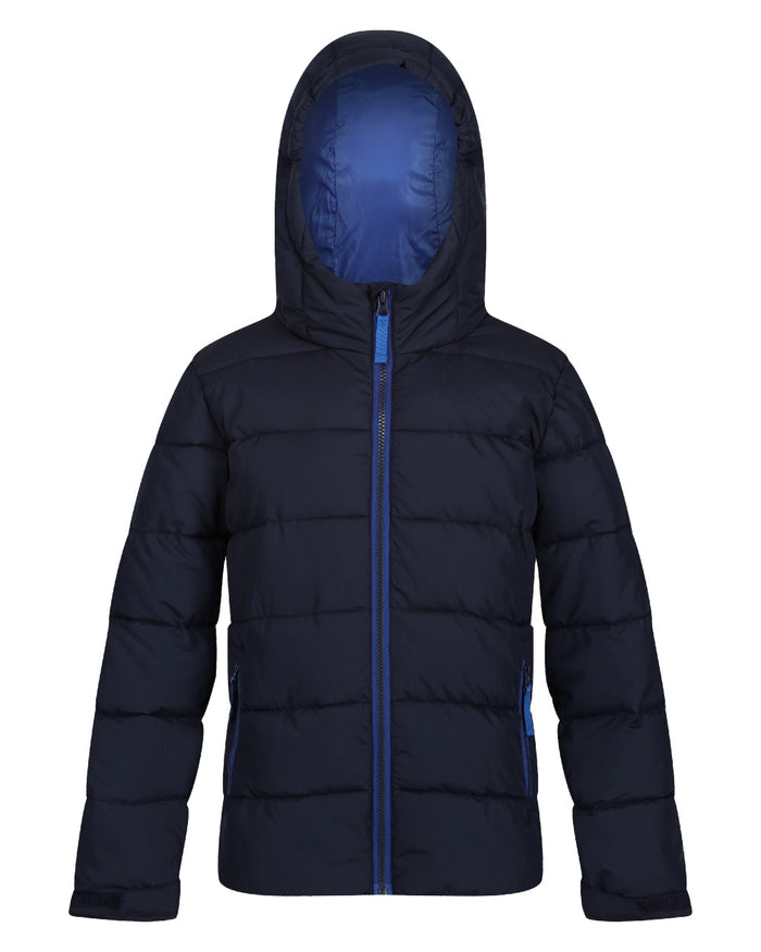 Navy New Royal coloured Regatta Professional Childrens Thermal Jacket on white background #colour_navy-new-royal