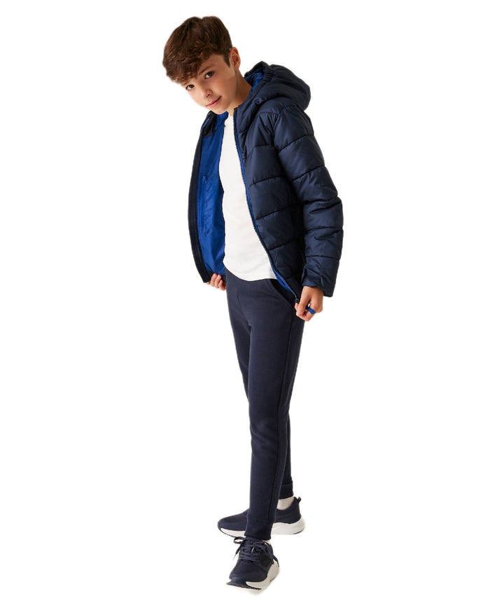 Navy New Royal coloured Regatta Professional Childrens Thermal Jacket on white background #colour_navy-new-royal