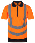 Orange Navy coloured Regatta Professional Mens Hi Vis Pro Reflective Polo Work Shirt on white background #colour_orange-navy