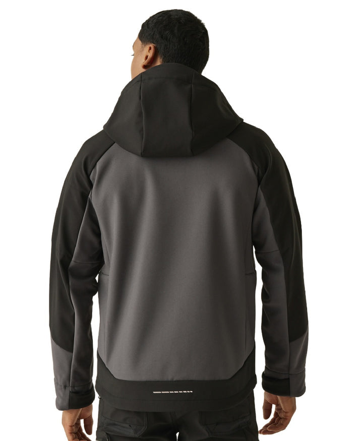 Slate Grey Black coloured Regatta Mens 4Tex Stretch 3 Layer Softshell Jacket on white background #colour_slate-grey-black