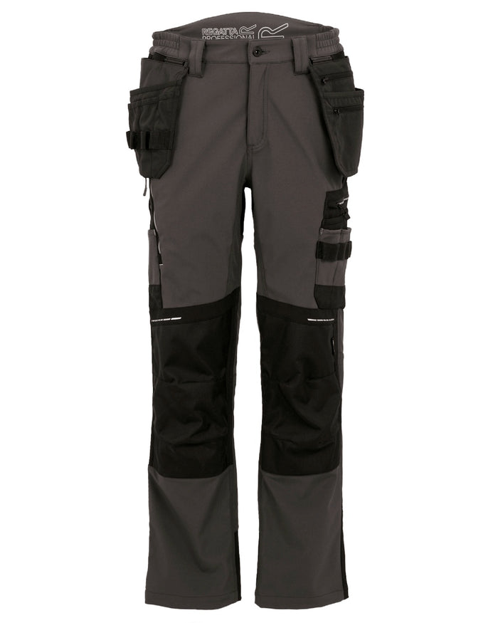 Slate Grey Black coloured Regatta Mens 4Tex Stretch Holster Trousers on white background #colour_slate-grey-black
