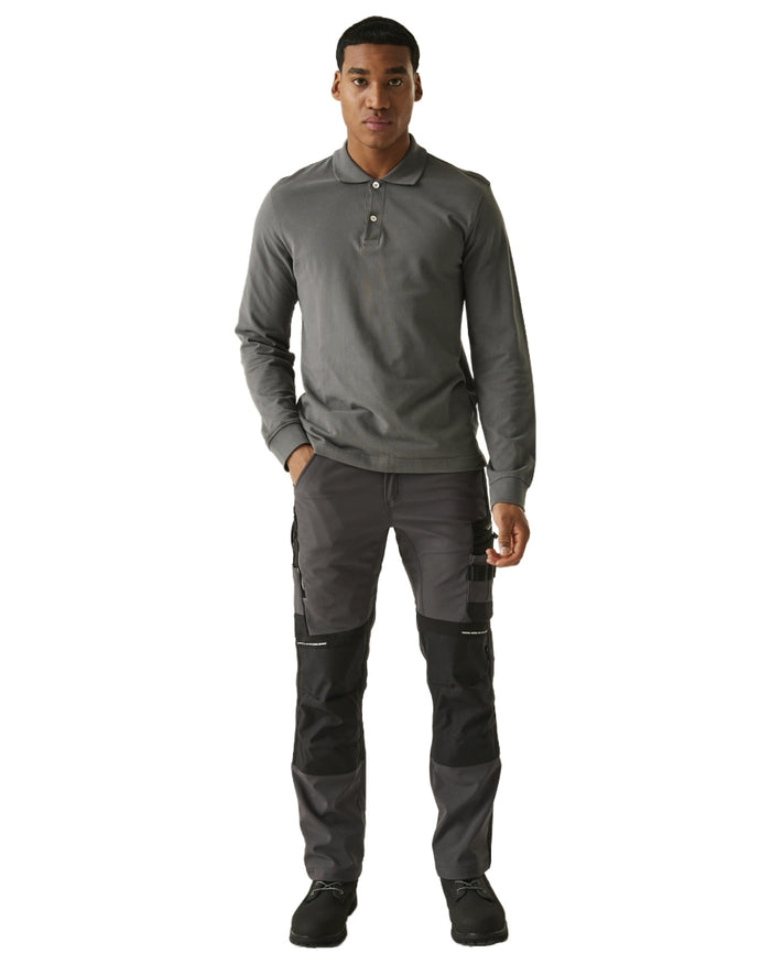 Slate Grey Black coloured Regatta Mens 4Tex Stretch Holster Trousers on white background #colour_slate-grey-black
