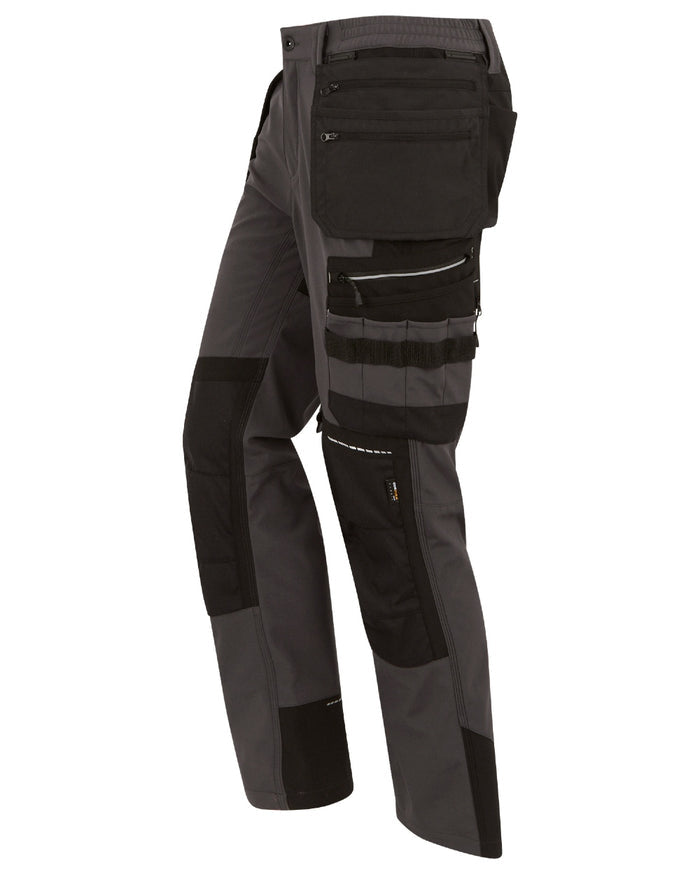 Slate Grey Black coloured Regatta Mens 4Tex Stretch Holster Trousers on white background #colour_slate-grey-black