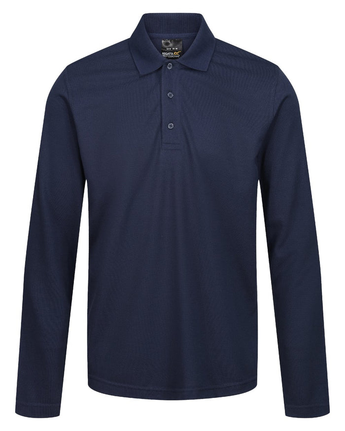 Navy coloured Regatta Professional Mens 65/35 Long Sleeves Polo Top on white background #colour_navy