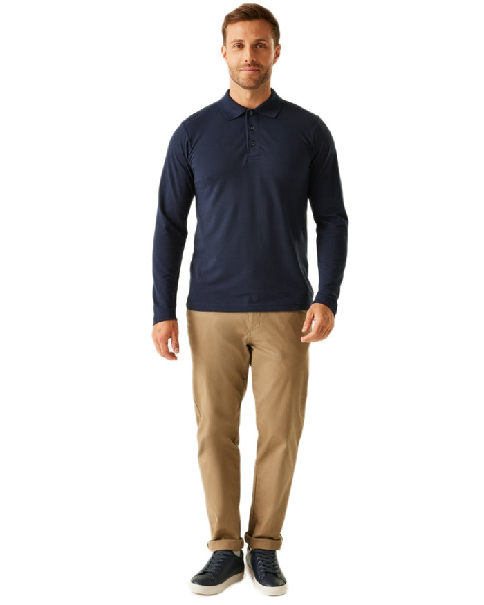 Navy coloured Regatta Professional Mens 65/35 Long Sleeves Polo Top on white background #colour_navy