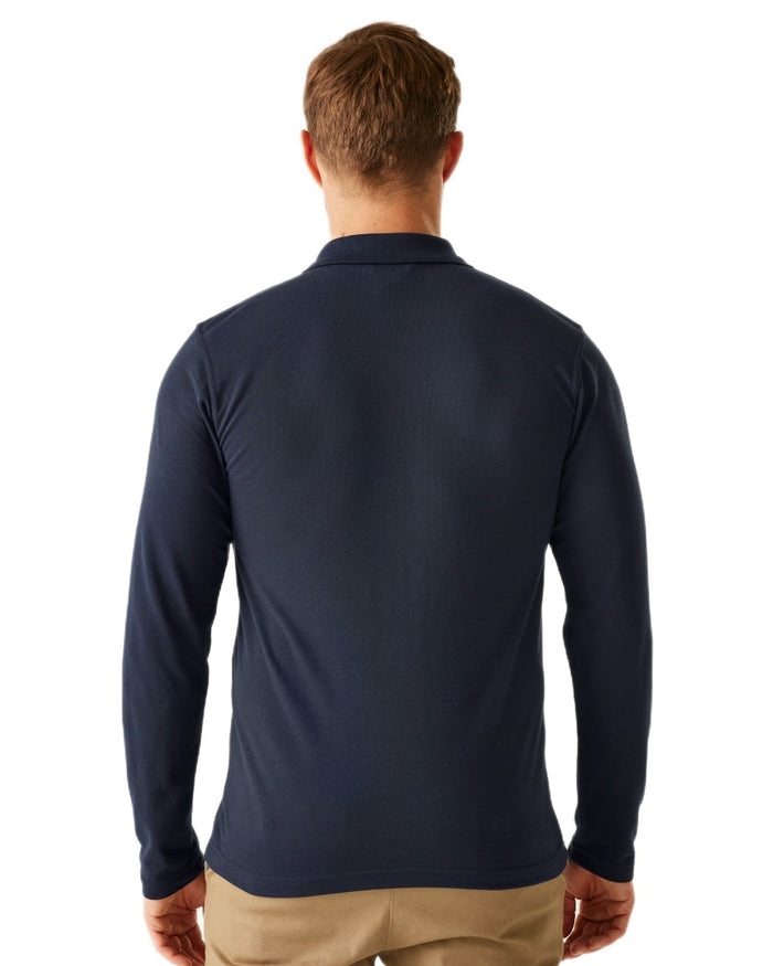 Navy coloured Regatta Professional Mens 65/35 Long Sleeves Polo Top on white background #colour_navy