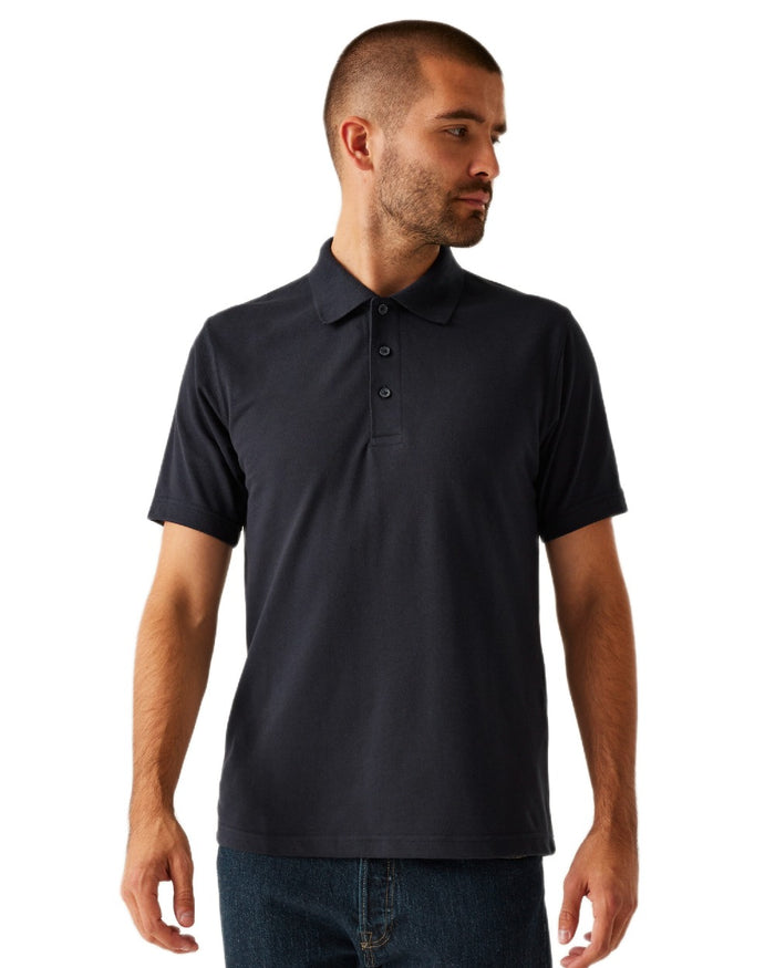 Navy coloured Regatta Professional Mens 65/35 Short Sleeves Polo Top on white background #colour_navy