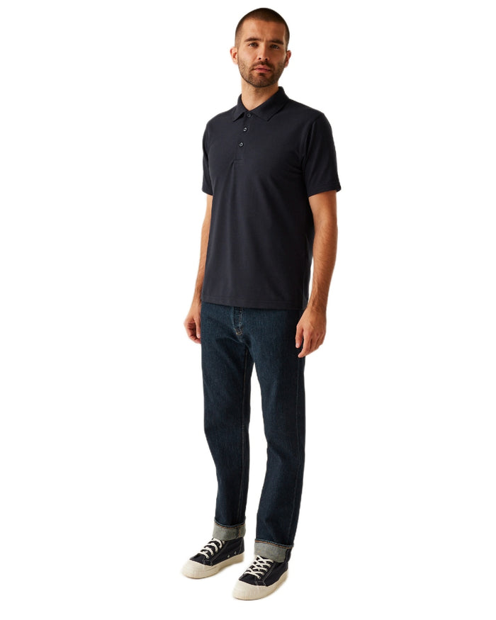 Navy coloured Regatta Professional Mens 65/35 Short Sleeves Polo Top on white background #colour_navy