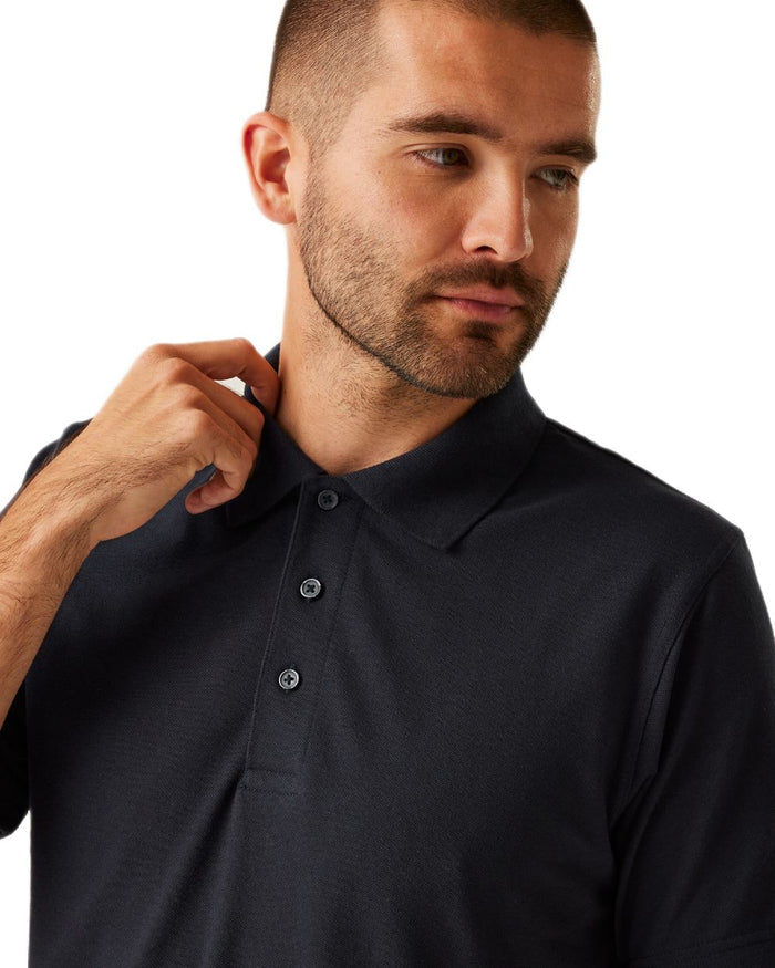 Navy coloured Regatta Professional Mens 65/35 Short Sleeves Polo Top on white background #colour_navy