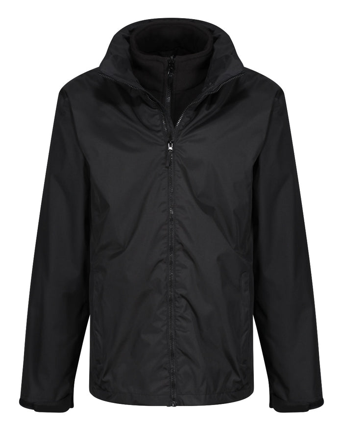 Black coloured Regatta Mens Classic Waterproof 3 in 1 Jacket on white background #colour_black