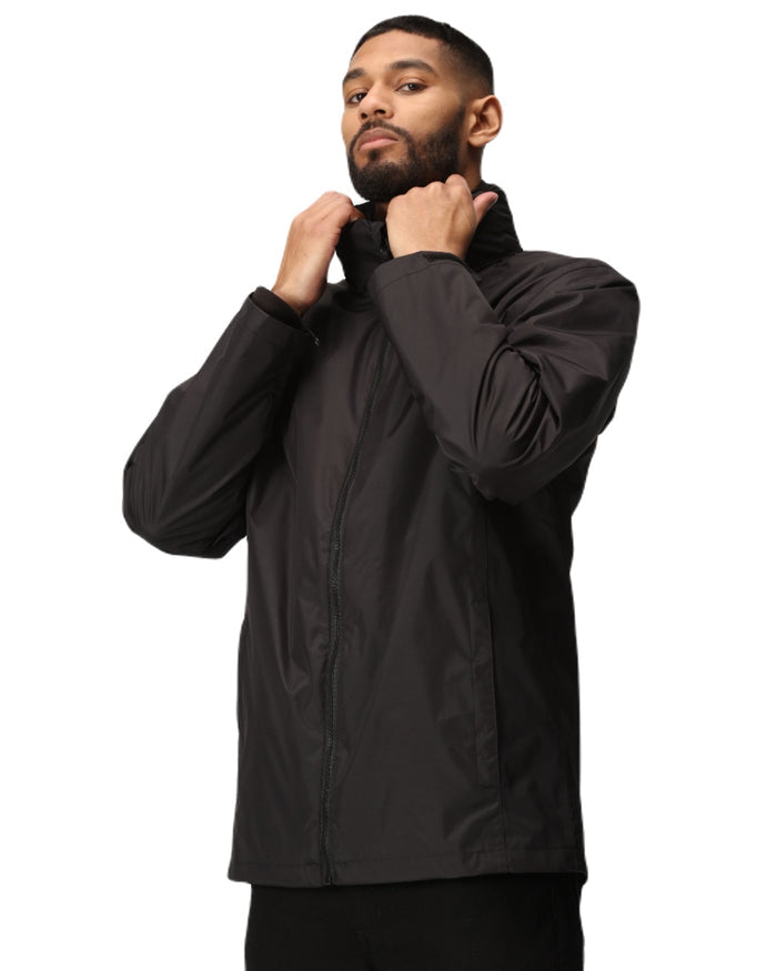 Black coloured Regatta Mens Classic Waterproof 3 in 1 Jacket on white background #colour_black