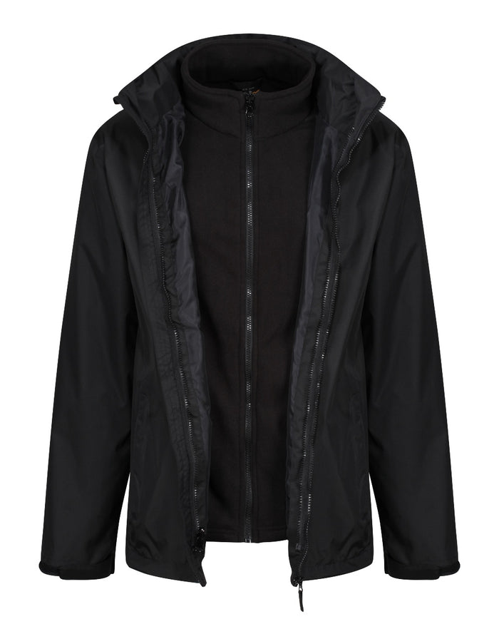 Black coloured Regatta Mens Classic Waterproof 3 in 1 Jacket on white background #colour_black