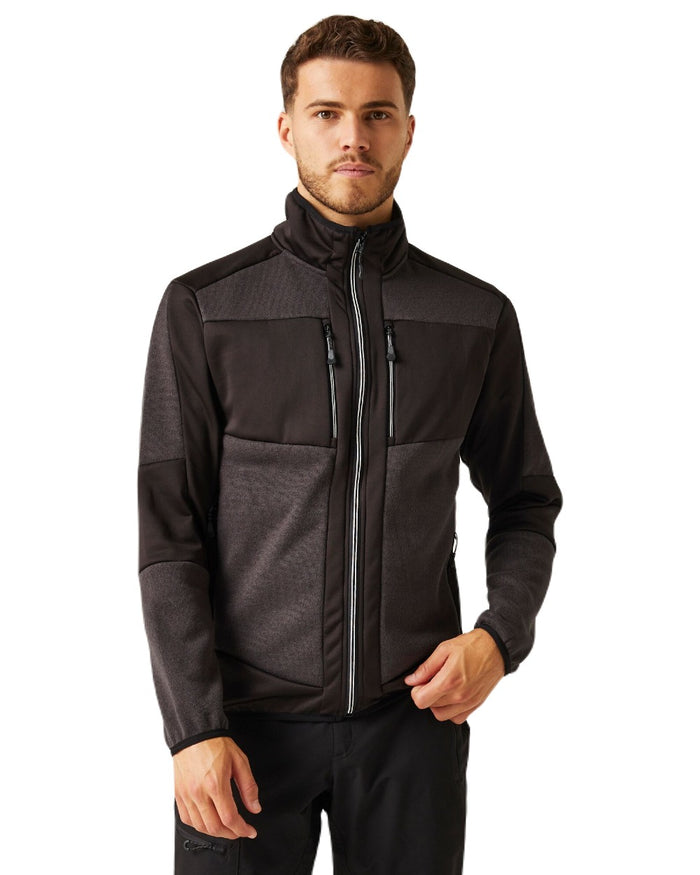 Ash Black coloured Regatta Mens E-Volve Stretch Midlayer Fleece Jacket on white background #colour_ash-black