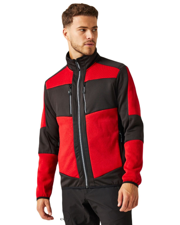 Classic Red Black coloured Regatta Mens E-Volve Stretch Midlayer Fleece Jacket on white background #colour_classic-red-black