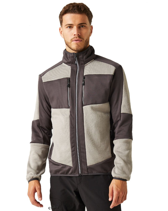 Mineral Grey Ash coloured Regatta Mens E-Volve Stretch Midlayer Fleece Jacket on white background #colour_mineral-grey-ash
