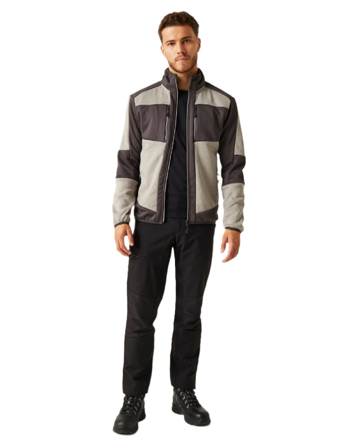 Mineral Grey Ash coloured Regatta Mens E-Volve Stretch Midlayer Fleece Jacket on white background #colour_mineral-grey-ash