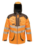 Orange Grey coloured Regatta Mens Hi-Vis Waterproof Reflective Parka Jacket on white background #colour_orange-grey