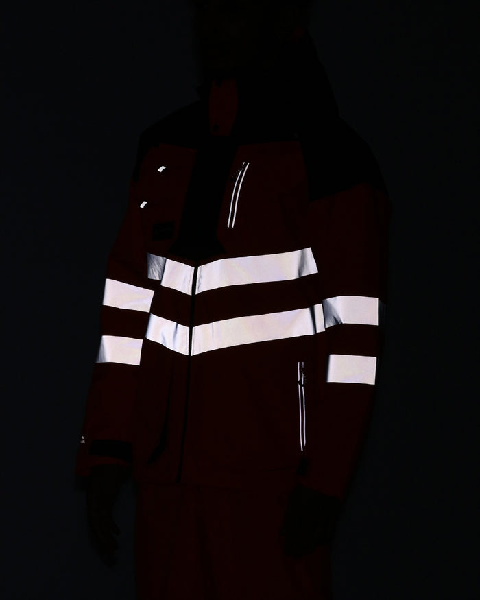 Orange Grey coloured Regatta Mens Hi-Vis Waterproof Reflective Parka Jacket on black background #colour_orange-grey