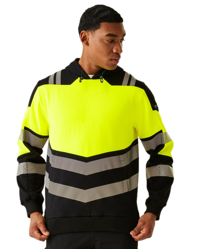 Black Yellow Coloured Regatta Mens Hi-Vis X-Pro Hoodie Class 2 on White Background
#colour_black-yellow