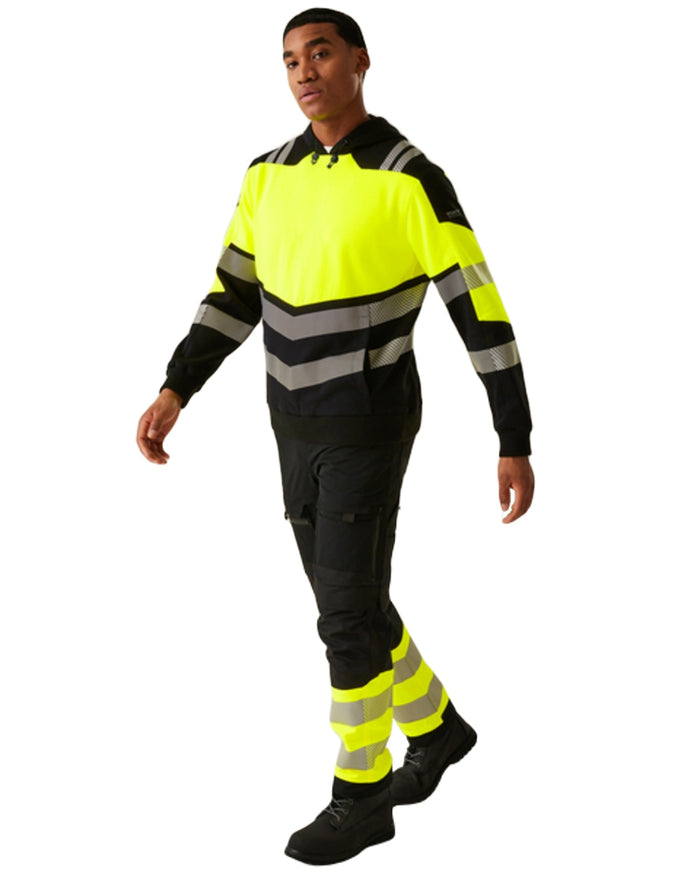 Black Yellow Coloured Regatta Mens Hi-Vis X-Pro Hoodie Class 2 on White Background
#colour_black-yellow