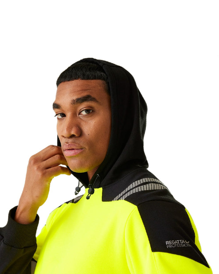 Black Yellow Coloured Regatta Mens Hi-Vis X-Pro Hoodie Class 2 on White Background
#colour_black-yellow