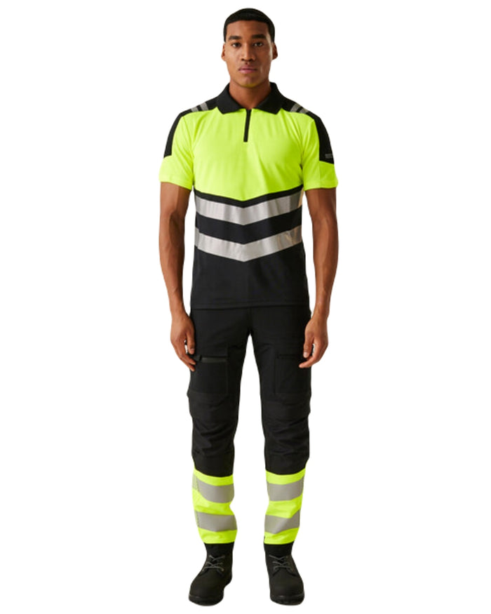 Black Yellow Coloured Regatta Mens Hi-Vis X-Pro Polo Class 1 on White Background
#colour_black-yellow
