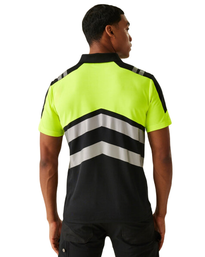 Black Yellow Coloured Regatta Mens Hi-Vis X-Pro Polo Class 1 on White Background
#colour_black-yellow