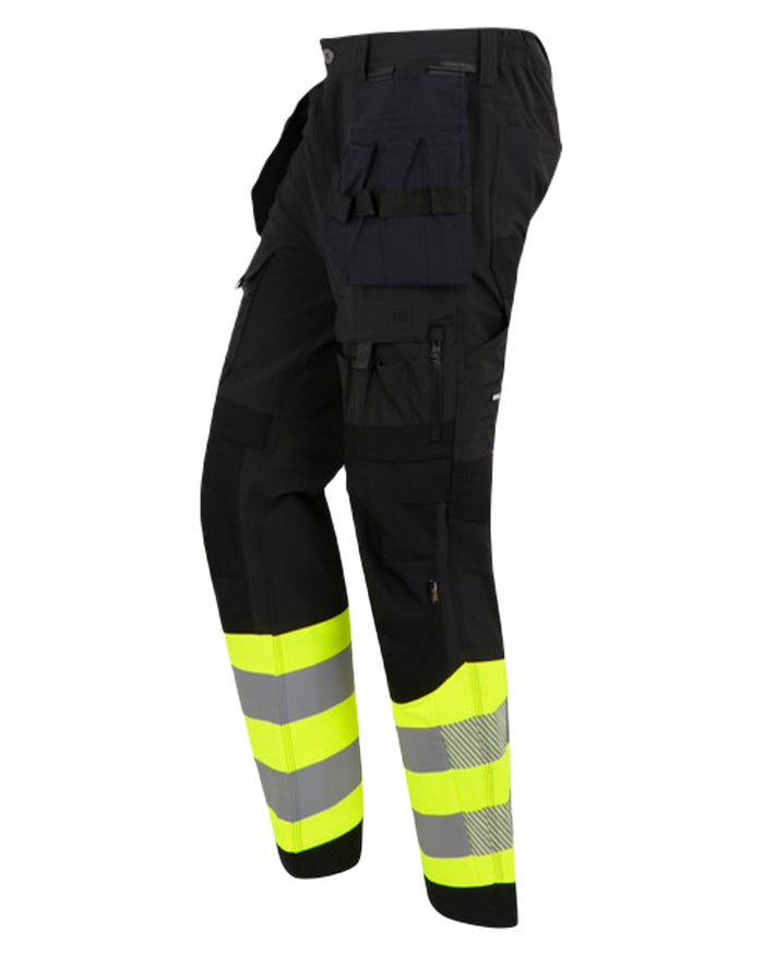 Black Yellow Coloured Regatta Mens Hi-Vis X-Pro Stretch Holster Trousers Class 1 on White Background
#colour_black-yellow