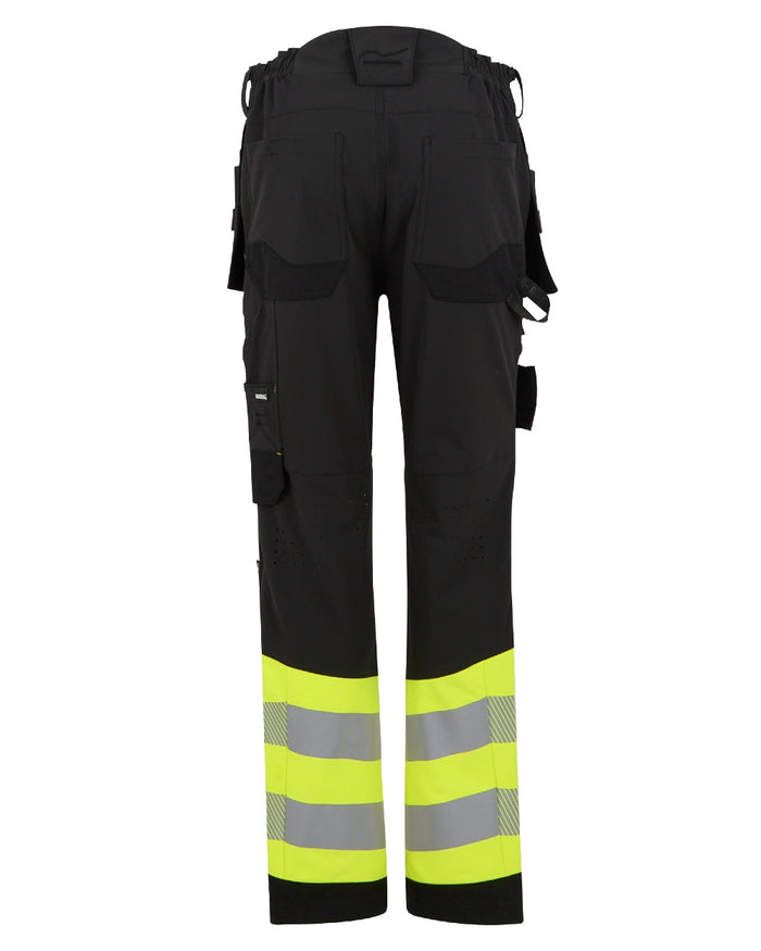 Black Yellow Coloured Regatta Mens Hi-Vis X-Pro Stretch Holster Trousers Class 1 on White Background
#colour_black-yellow