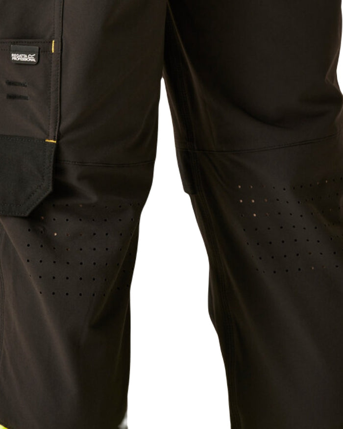 Black Yellow Coloured Regatta Mens Hi-Vis X-Pro Stretch Holster Trousers Class 1 on White Background
#colour_black-yellow