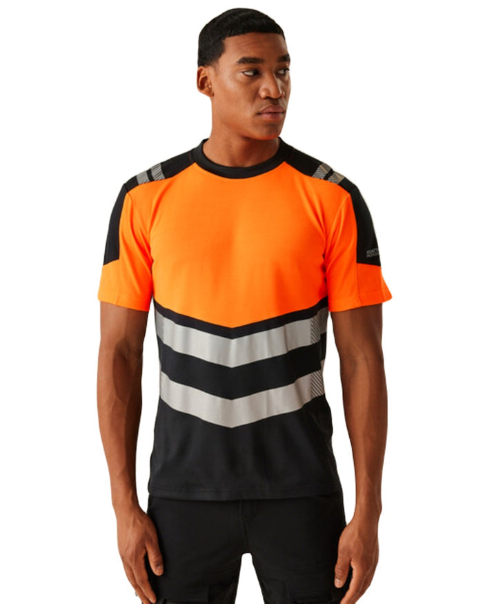 Black Orange Coloured Regatta Mens Hi-Vis X-Pro T-Shirt Class 1 on White Background
#colour_black-orange